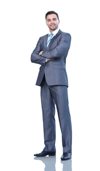 Intera lunghezza di un uomo d'affari con braccia incrociate isolato su whit — Foto Stock