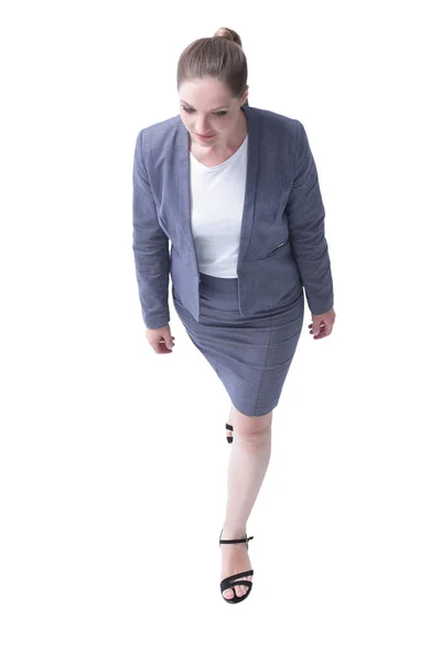 Concepto de negocio. vista desde la parte superior. mujer de negocios mirando hacia arriba . — Foto de Stock