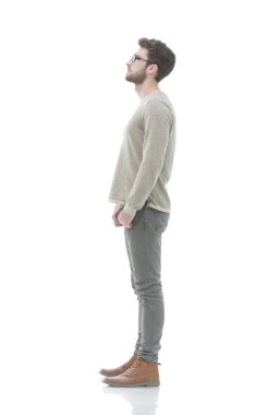 Yan görünümü. Kendine güvenen genç adam