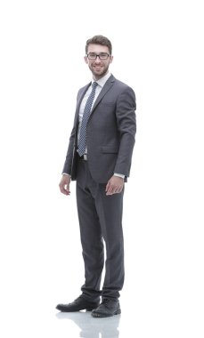 Gülümseyen emin iş adamı. Tam büyüme portre