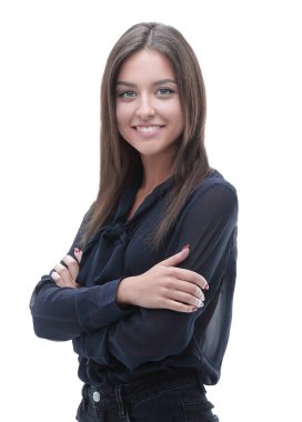 Kendine güvenen genç iş kadını portresi.