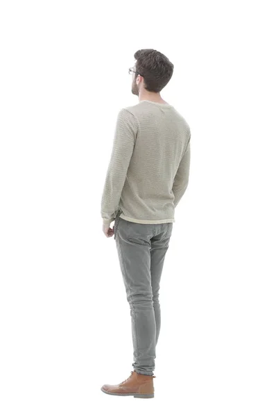 Rear view. Full length. Young man in gray sweater — Stock Photo, Image