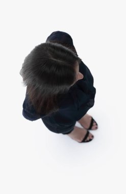 Yukarıdan görüntüleyin. modern genç iş kadını ararken