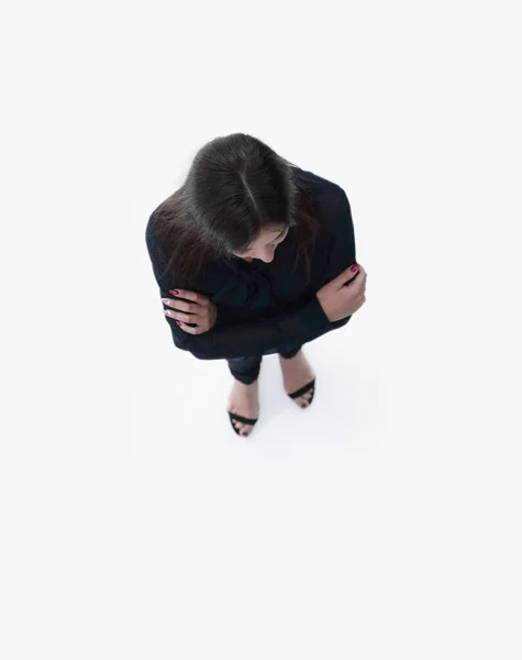 Vista desde arriba. mujer de negocios joven moderna mirando hacia arriba —  Fotos de Stock