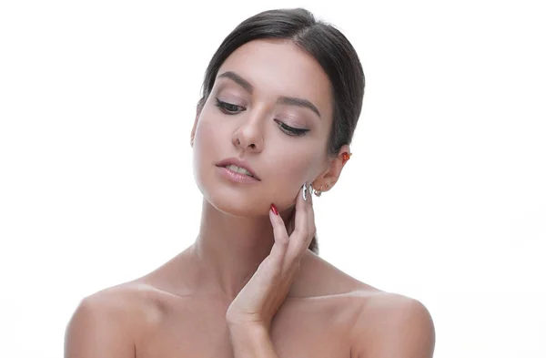 Retrato de cerca de una hermosa mujer con maquillaje natural — Foto de Stock