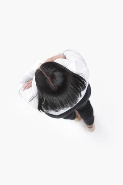 Vista dall'alto. giovane donna d'affari in attesa — Foto Stock