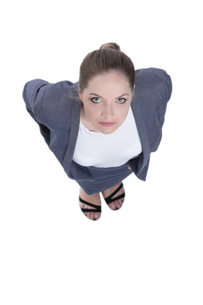 Business concept. view from the top. business woman looking up. — Stock Photo, Image