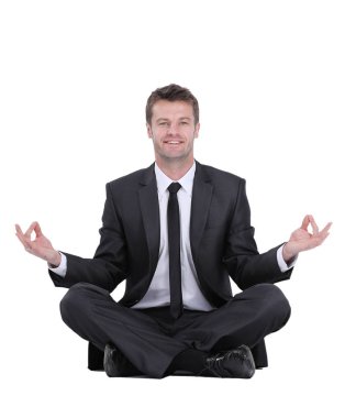 Beyaz izole Closeup meditasyon çekici genç adam
