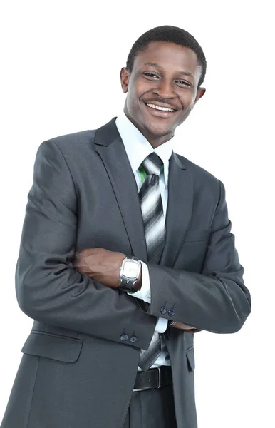 Fotografie s úsměvem africké muž oblečený v obleku stojí izolované — Stock fotografie