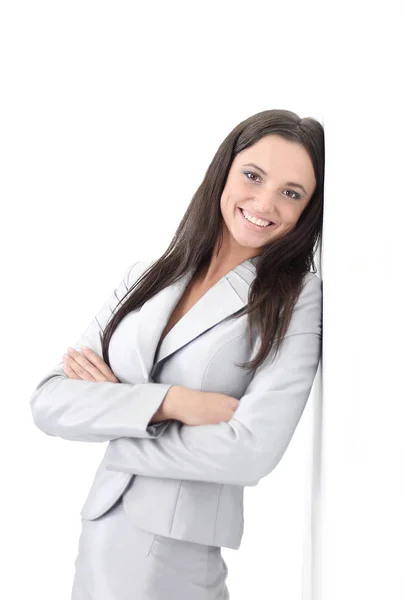 Hermosa mujer de negocios sonriendo aislada sobre un blanco —  Fotos de Stock