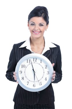 Başarılı iş kadını beyaz karşı poz saati ile