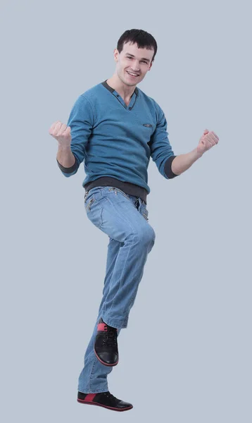 Young happy casual man portrait, isolated on gray background — Stock Photo, Image