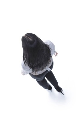 Modern kadın. tam büyüme. Yukarıdan görüntüleyin. iş kavramı.