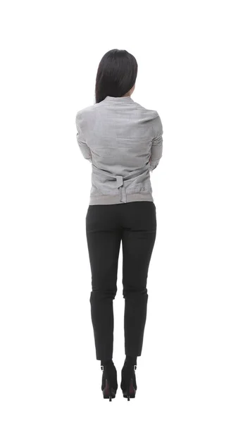 Back view. In full growth. Portrait of a modern young woman. — Stock Photo, Image