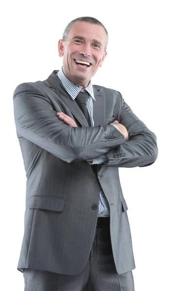 Πορτρέτο του ένα ώριμο άνδρα χαμογελώντας επαγγελματίες που απομονώνονται σε λευκό. — Φωτογραφία Αρχείου
