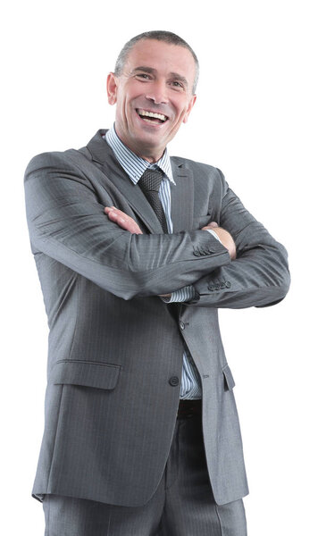 Portrait of a mature smiling business man isolated on white.