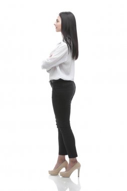 yan görünümü. tam büyüme. başarılı genç iş kadını