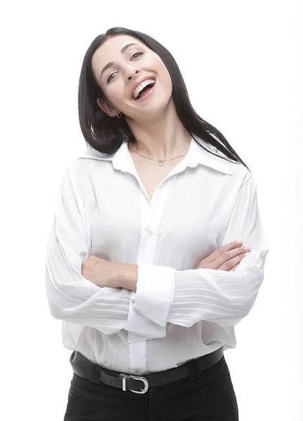 Moderna joven mujer de negocios en blusa blanca . — Foto de Stock