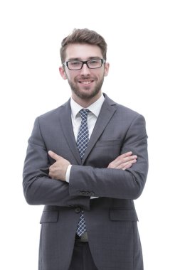 gözlük ve iş kıyafeti giyen işadamı