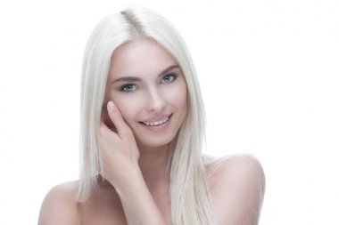 Sarı saçlı güzel bir kadınla Close-Up