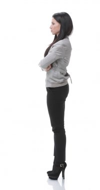 yan görünümü. Modern bir genç kadın portresi.