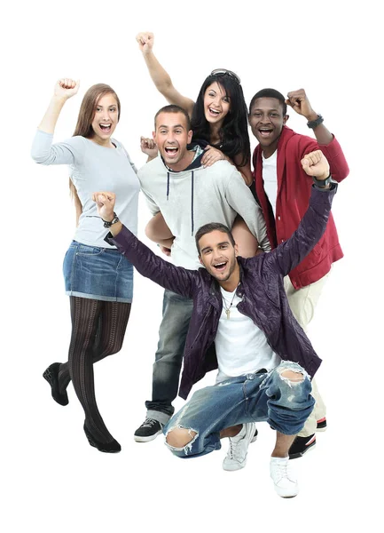 Internacional grupo de hombres y mujeres sonrientes felices divertirse ov — Foto de Stock