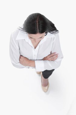 Yukarıdan görüntüleyin. dört gözle genç iş kadını