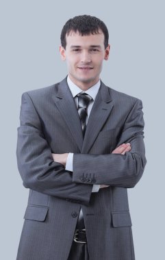 İş, insanlar ve ofis kavramı - mutlu gülümseyen iş adamı