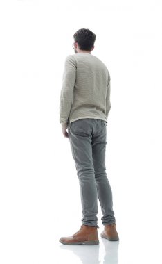 Arkadan Görünüm. Genç modern insan. Tam büyüme içinde fotoğraf