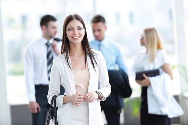 Portrait of successful business woman on blurred background office — Stock Photo, Image