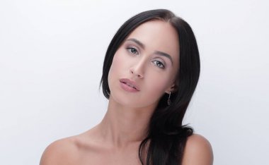 güzel kız yüz portre uzun saç stili ile yakından.