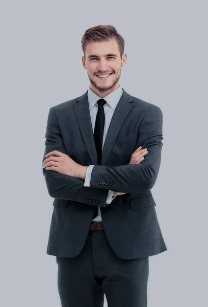 Retrato de um homem de negócios bonito elegante no fundo branco — Fotografia de Stock