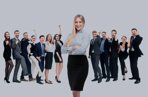 Gelukkig succesvol business team geïsoleerd op witte achtergrond — Stockfoto