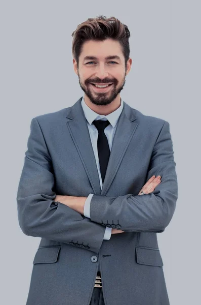 Ritratto di felice uomo d'affari sorridente, isolato su sfondo bianco — Foto Stock