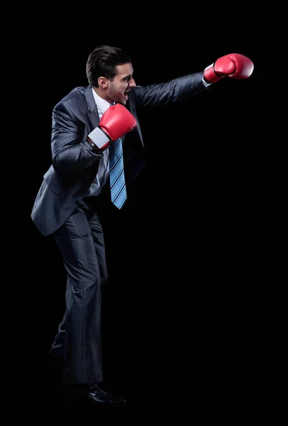 Empresario en guantes de boxeo rojos — Foto de Stock