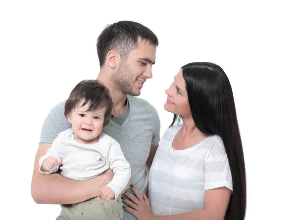 Πορτρέτο του ευτυχισμένη οικογένεια μικρά απομονωμένα σε λευκό — Φωτογραφία Αρχείου