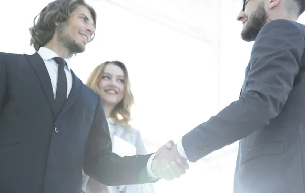 Photo of handshake of two happy businessmen — Stock Photo, Image