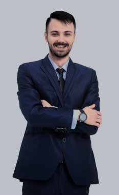 gülümseyen iş adamı. Beyaz arka plan üzerinde izole