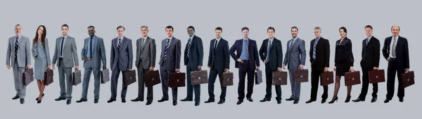 Business team with their  briefcase  in a single line against wh — Stock Photo, Image