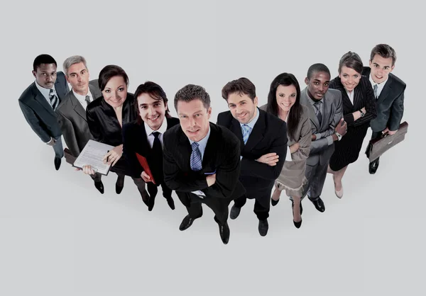 En grupp leende affärsmän. Affärsman och kvinnligt team. — Stockfoto