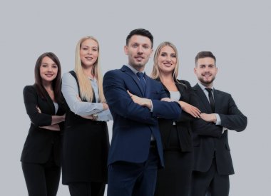 Takım başarılı ve kendine güvenen insan üzerinde beyaz bir backgr poz