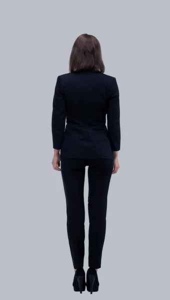 Lato posteriore a tutta lunghezza della donna d'affari, isolato su bianco . — Foto Stock