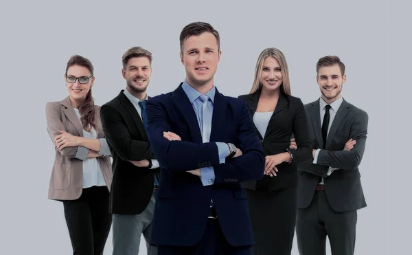 Ομάδα χαμογελαστών επιχειρηματιών. Απομονωμένα σε λευκό φόντο — Φωτογραφία Αρχείου