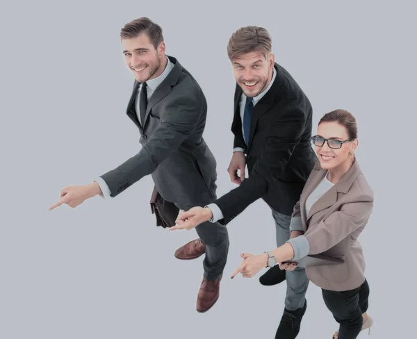 Happy business-team tittar rakt och pekar på något c — Stockfoto