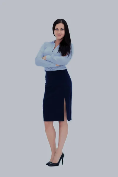 Retrato de mulher de negócios jovem em um terno em b branco — Fotografia de Stock