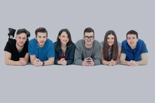 Erfolgskonzept - glückliches Studententeam auf weißem Poster-Klo — Stockfoto