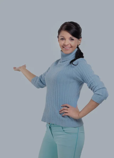 Portrait of businesswoman pointing at something. — Stock Photo, Image