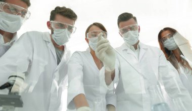 bilim adamları test tüpleri ve laboratuar mikroskobu ile çalışma