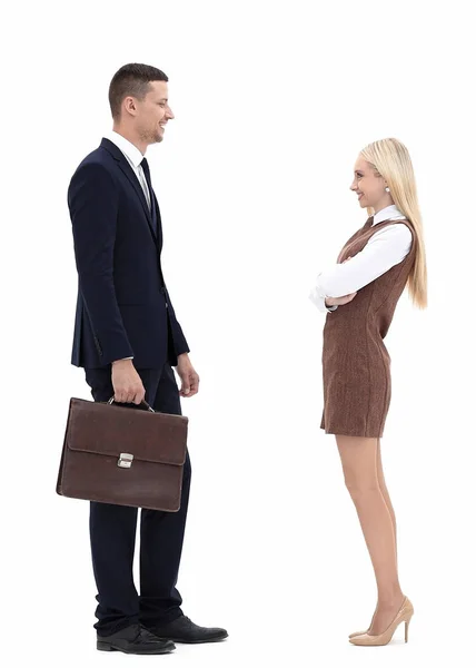 Photo in full growth. friendly businessman and a young woman assistant — Stock Photo, Image