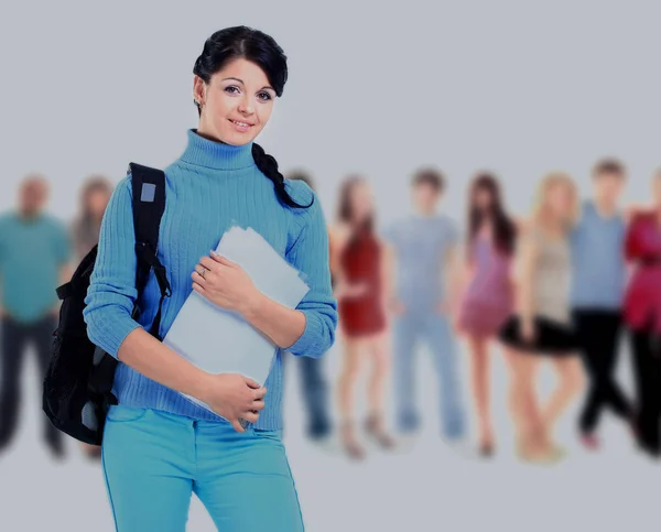 Girl with group of happy students — Stock Photo, Image